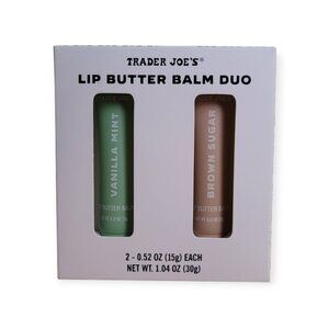 Trader Joes Lip Butter Balm Duo Vanilla Mint Brown Sugar Glossy Hydration NWT